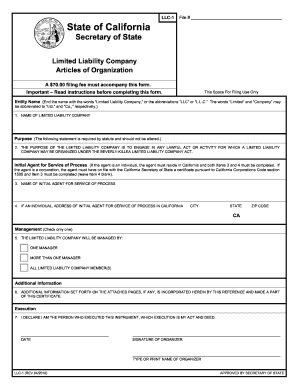 Articles of Organization California Template  Form