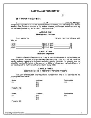 Michigan Legal Last Will and Testament Form for Married Person with Adult Children