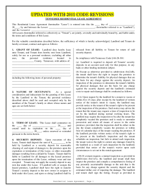 Tennessee Residential Rental Lease Agreement  Form