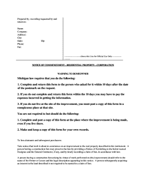 Notice of Commencement Michigan  Form