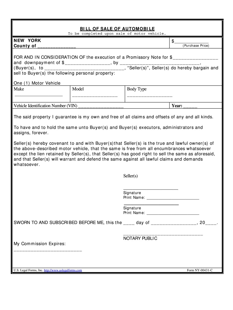 Bill of Sale Ny  Form