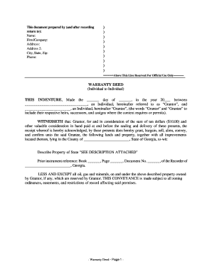 Georgia Warranty Deed from Individual to Individual  Form