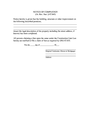 Oregon Notice of Completion by Individual  Form