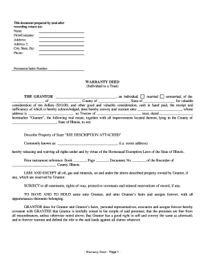 Illinois Warranty Deed from Individual to a Trust  Form