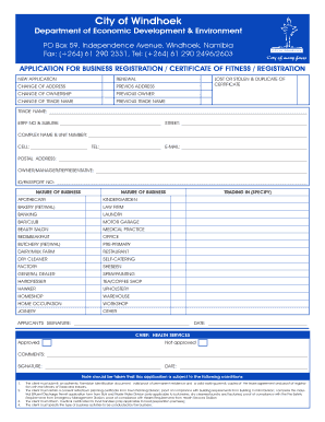 Application for Business Registration Certificate Bb City of Windhoek Windhoekcc Org  Form