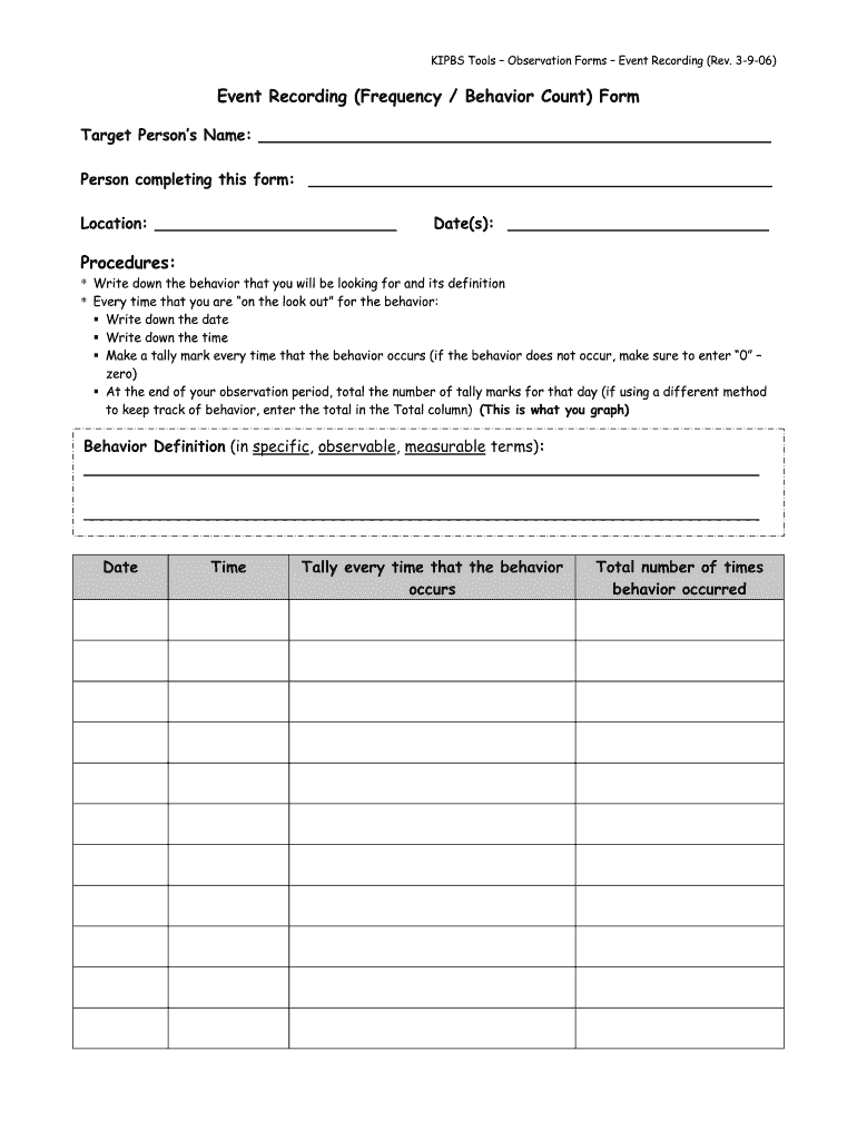  Event Recording Form 2006-2024