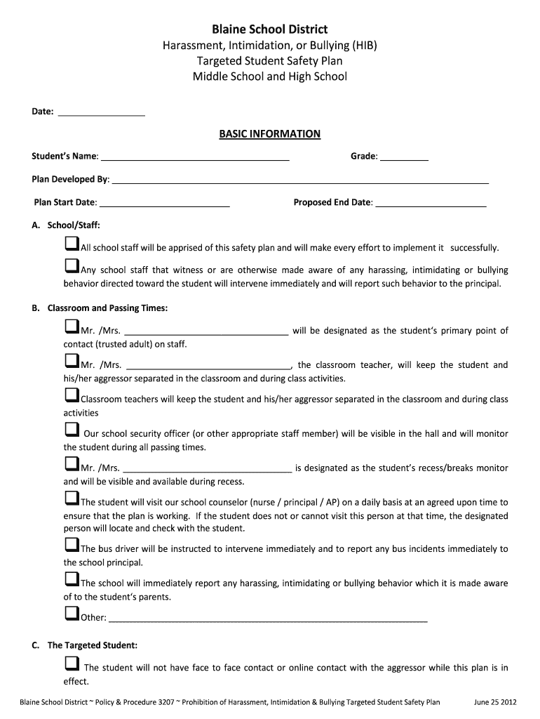  Student Safety Plan Template 2012-2024