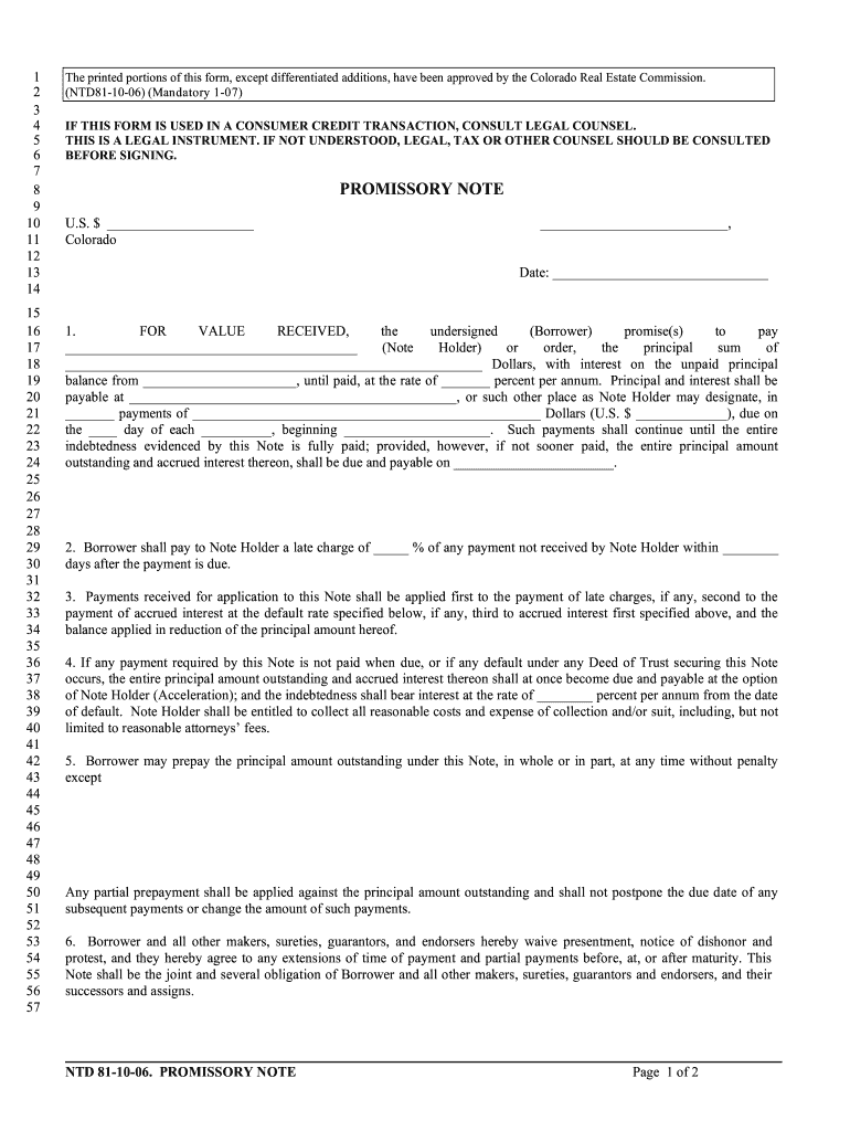 Promissory Note Colorado  Form