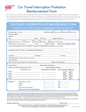 Car Travel Interruption Protection Reimbursement Form AAA