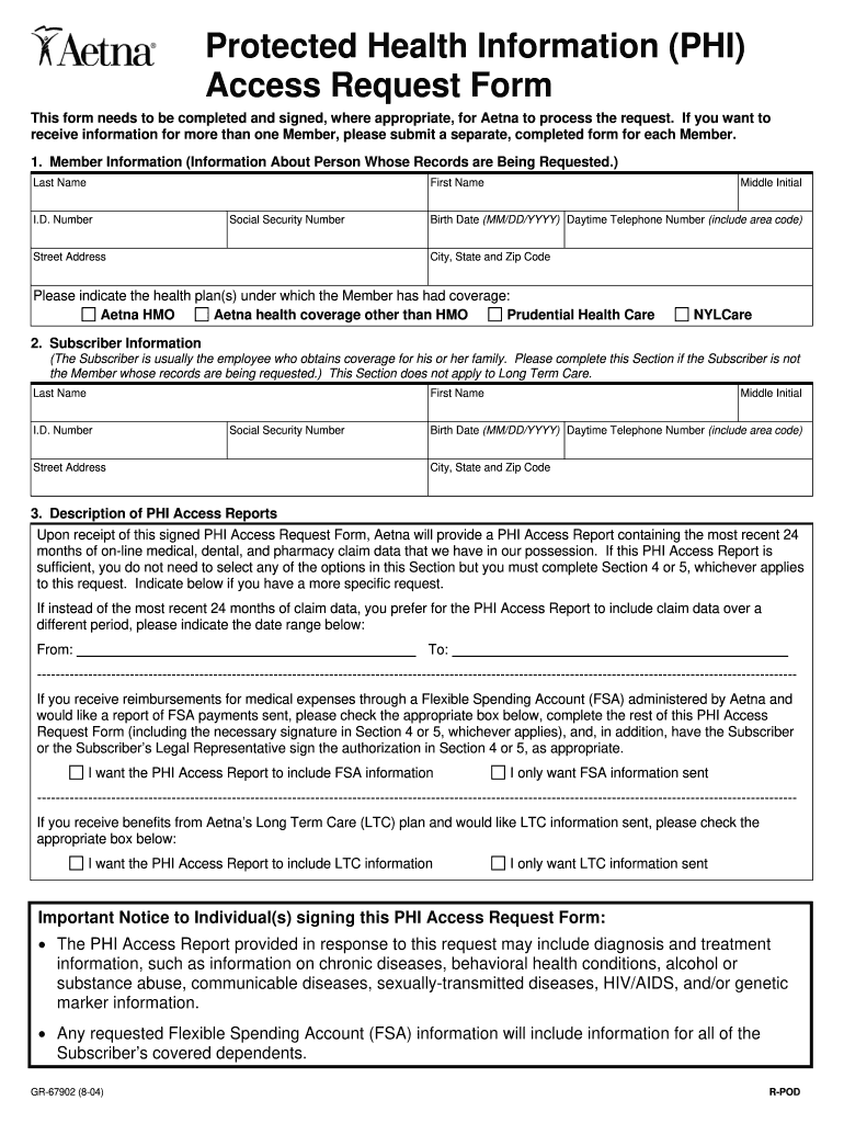 Get and Sign Protected Health Information PHI Access Request Form 2004