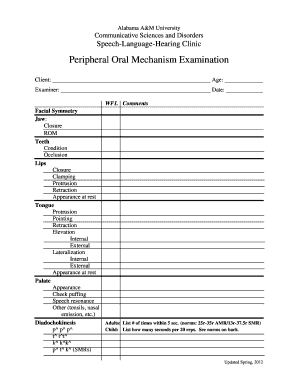 Oral Motor Assessment Checklist PDF  Form