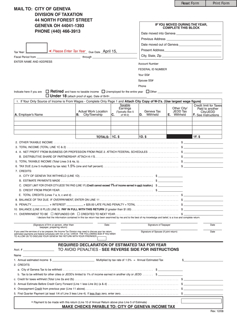  Geneva City Tax 2008