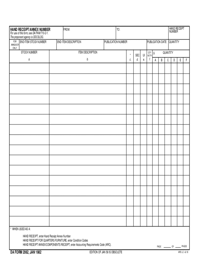 Da Form 2062