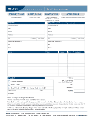 Order Form Nelson Education