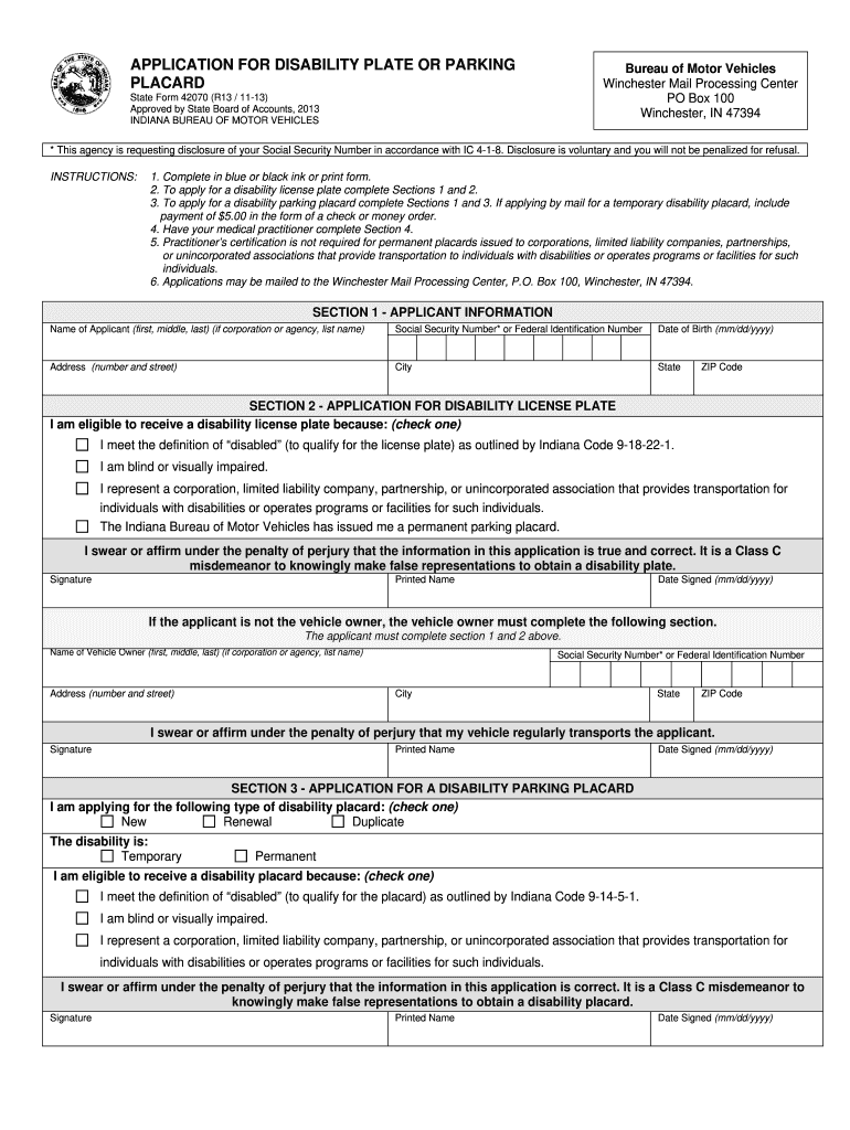 Indiana Handicap Placard Form Fill Out And Sign Printable PDF