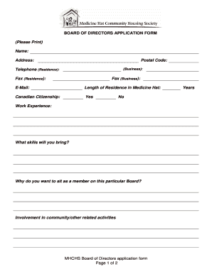 MHCHS Board of Directors Application Form Page 1 of 2 Please