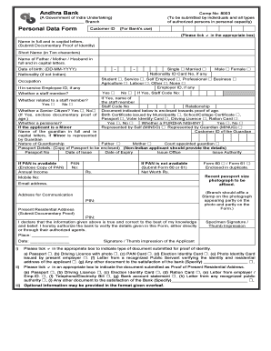 Andhra Bank Account Opening Form Filling