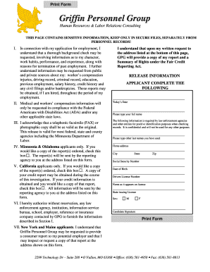 Griffin Personnel Group Centene  Form