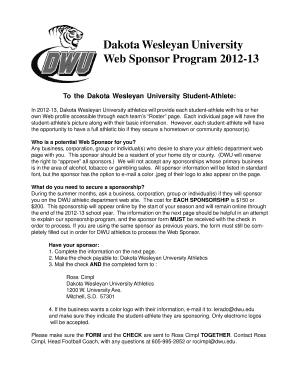 Web Sponsor Form Dakota Wesleyan Athletics