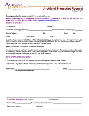 Unofficial Transcript Request Ashford University Ashford  Form