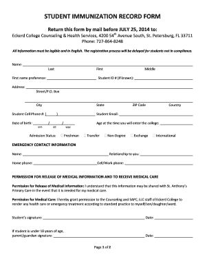 Get and Sign Eckerd College Immunization Form 2014-2022
