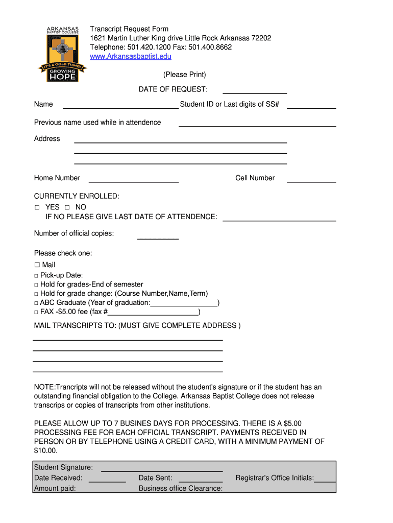 Arkansas Baptist College Transcript  Form
