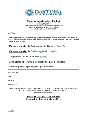 Vendor Application Packet Daytona State College Daytonastate  Form