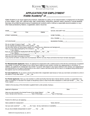 APPLICATION for EMPLOYMENT Kiddie Academy of  Form
