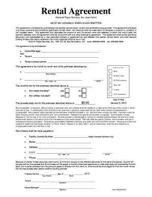 Rental Agreement Summit Payee Services, Inc  Form