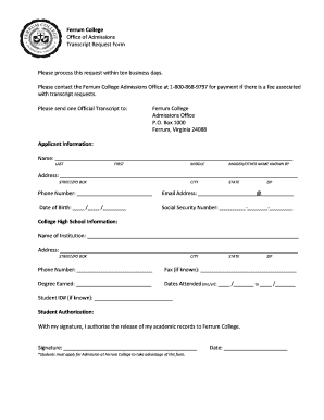 Ferrum College Transcript Request  Form