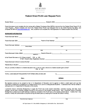  Federal Direct PLUS Loan Request Form? Auburn University at Aum 2010-2024