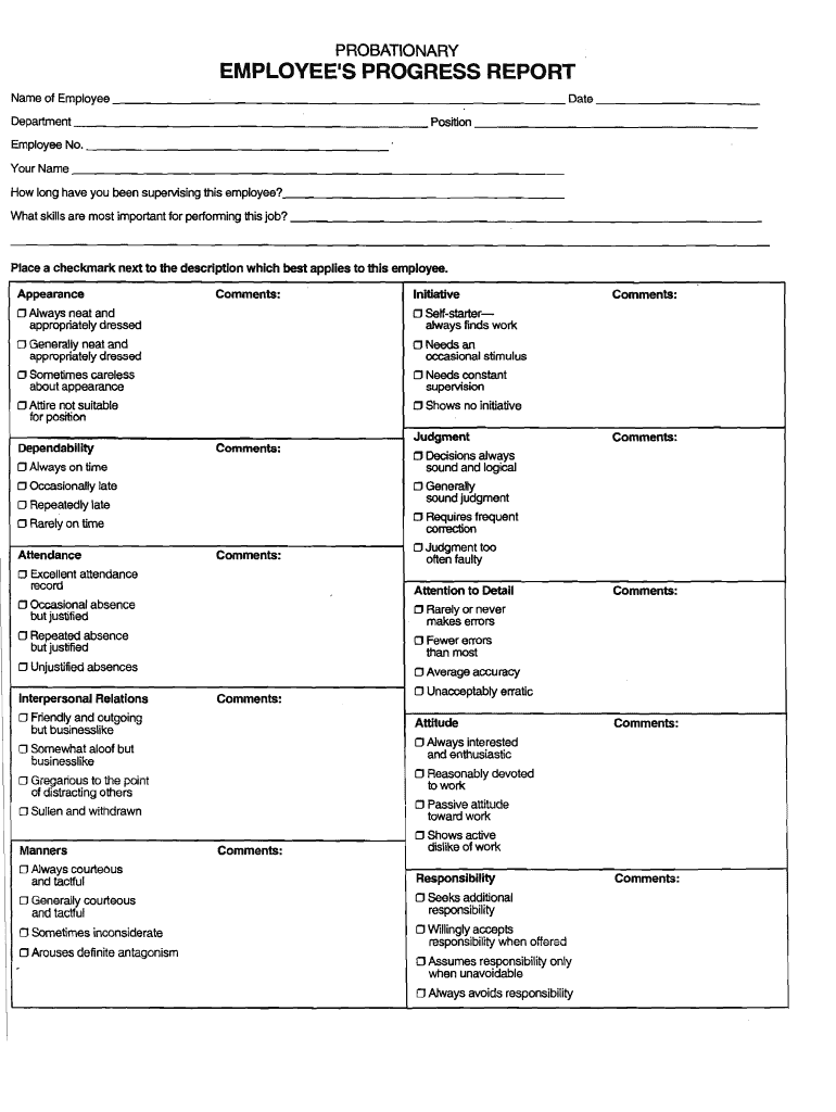 BEMPLOYEE39S PROGRESS REPORTb  Form