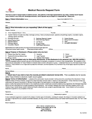  Texas Children's Medical Records Request Form 2013
