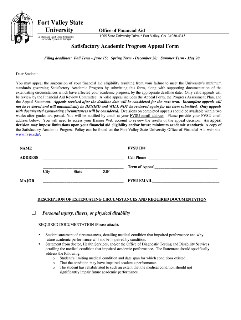  FA Form FVSU SAP APPEAL FORM Revised DOC Adobe LiveCycle Designer Template  Fvsu 2011