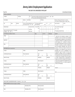 Jimmy John&amp;#39;s Employment Application EatJimmyJohns Com  Form