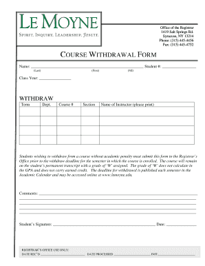 COURSE WITHDRAWAL FORM Le Moyne College Lemoyne