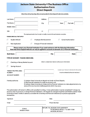 Jackson State University Direct Deposit Form