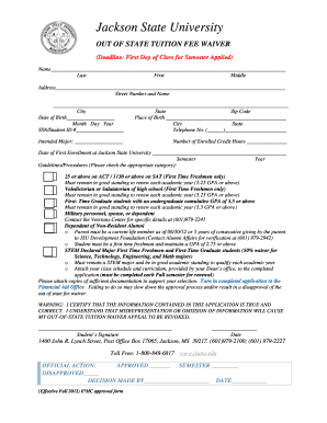 Jackson State University Application Fee Waiver  Form