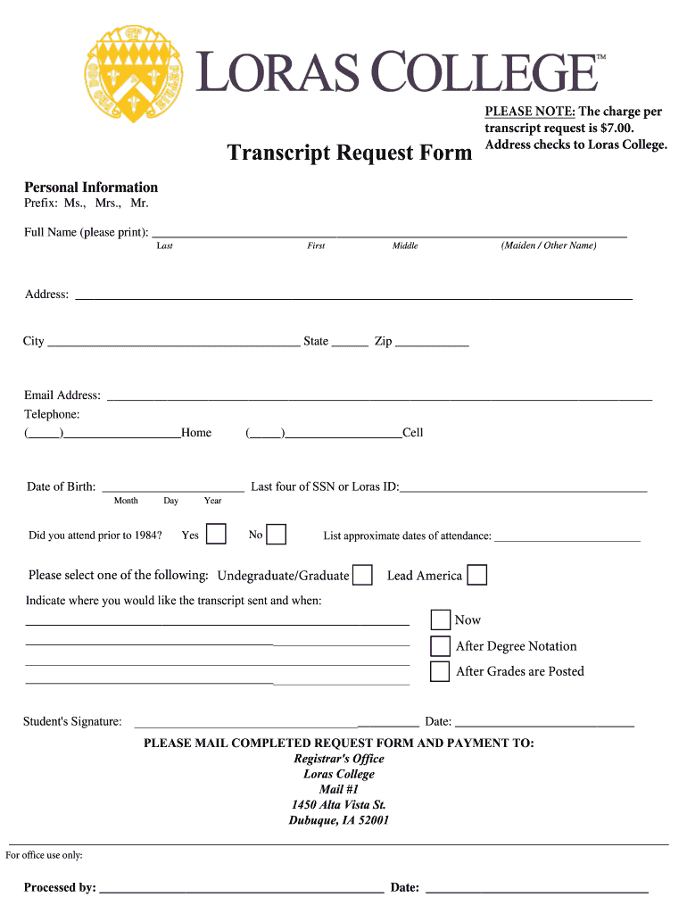 Loras College Request Transcript  Form