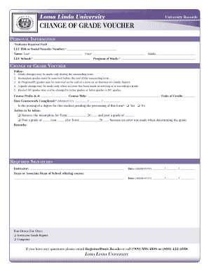 Change of Grade Voucher Form Loma Linda University Llu