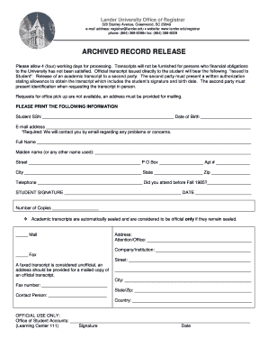 Lander University Transcript Request  Form