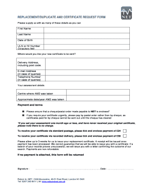 Am2 Certificate  Form