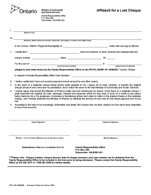 Affidavit of Loss Cheque  Form