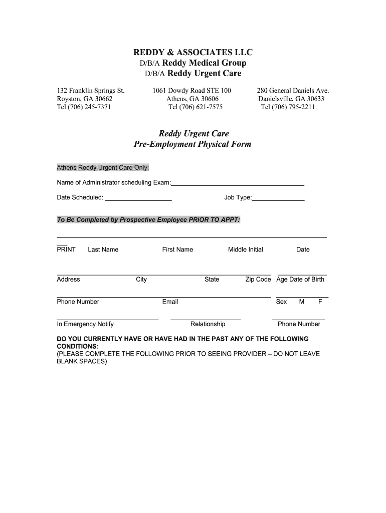  Pre Employment Physical Form for Nurses 2008