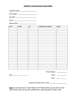 Monthly Mileage Reporting Sheet Simple  Form