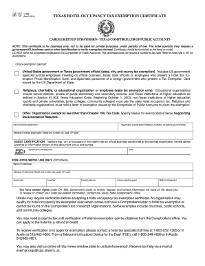 Texas Hotel Occupancy Tax Exemption Certificate  Form