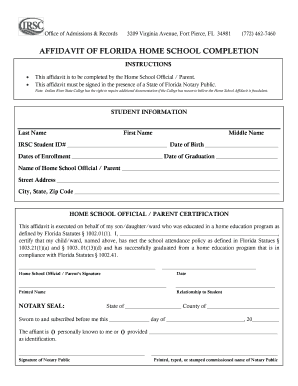 Homeschool Affidavit Florida  Form
