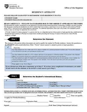 RESIDENCY AFFIDAVIT Polk State College Polk  Form