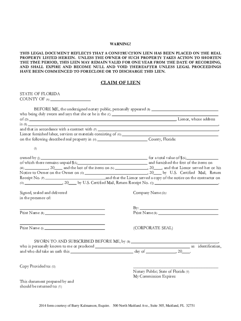 Get and Sign Florida Lien Form 6