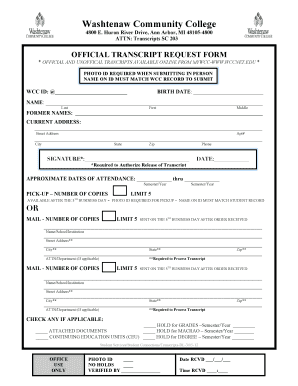 Washtenaw Community College Transcripts  Form